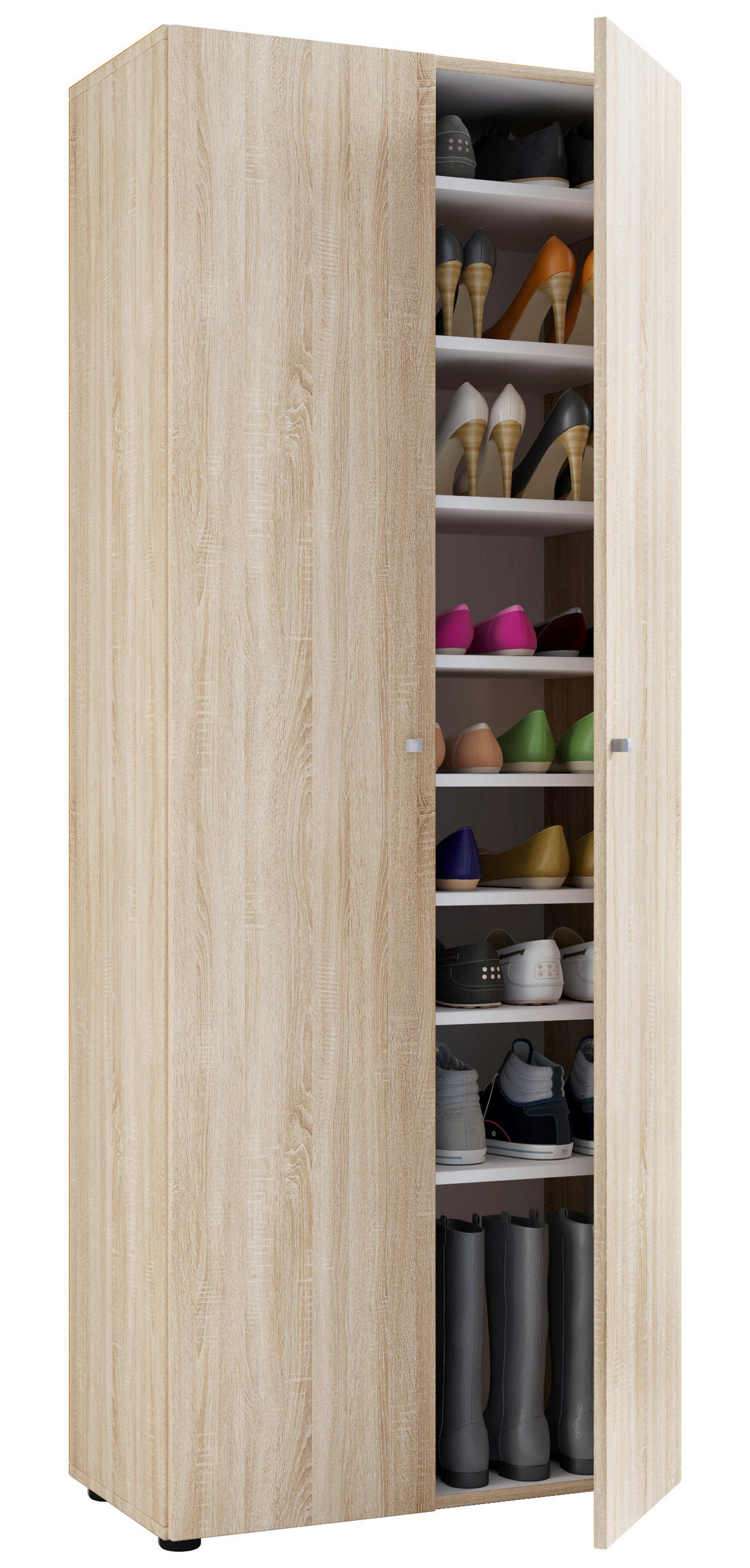 SCHUHSCHRANK Vandol  in 71/180/39 cm  - Schwarz/Sonoma Eiche, Design, Holzwerkstoff/Kunststoff (71/180/39cm) - MID.YOU