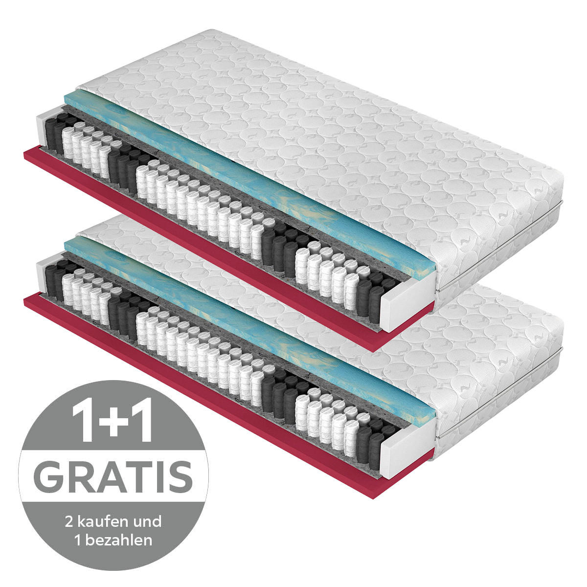 TASCHENFEDERKERNMATRATZE 80/200 cm, Höhe ca.: 17 cm, H2 = mittel, 7-Zonen - Weiß, Textil (80/200cm)