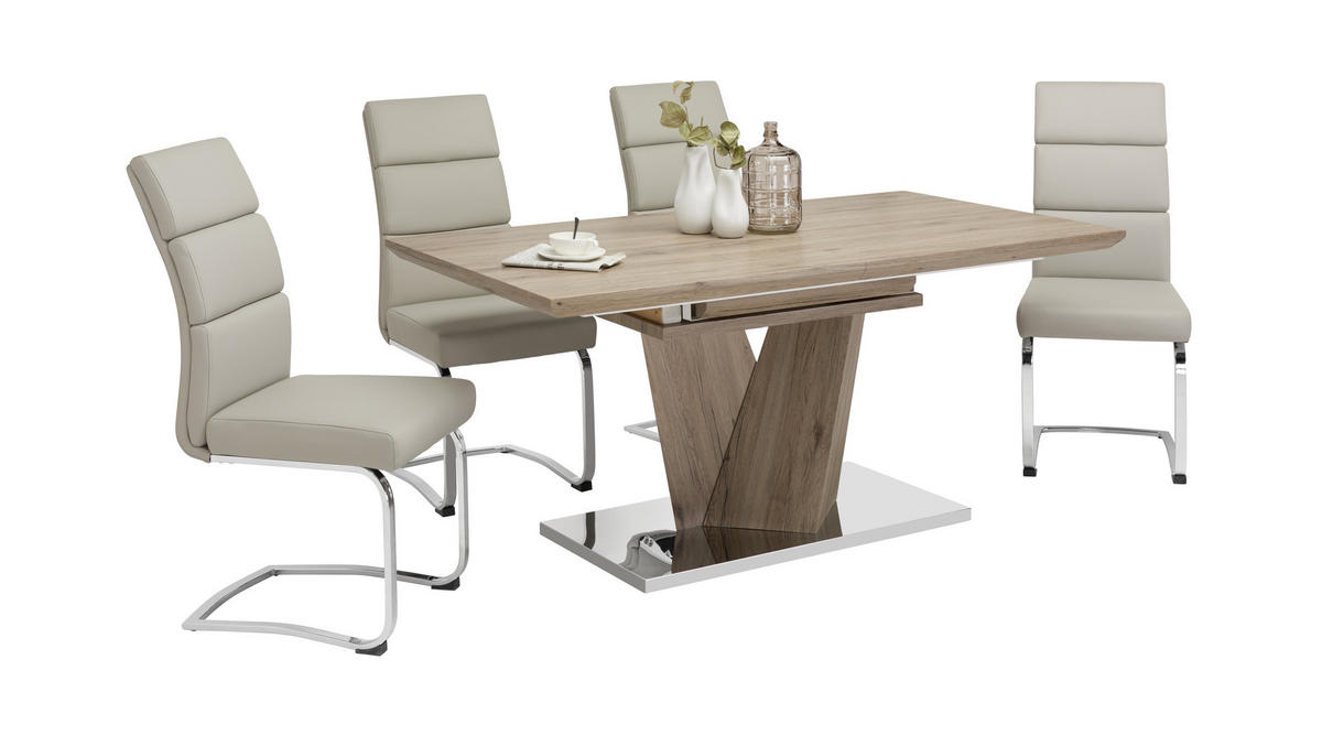 ÉTKEZŐASZTAL - tölgyfa színű/nemesacélszínű, Design, faalapú anyag/fém (160(220)/90/76cm) - Carryhome