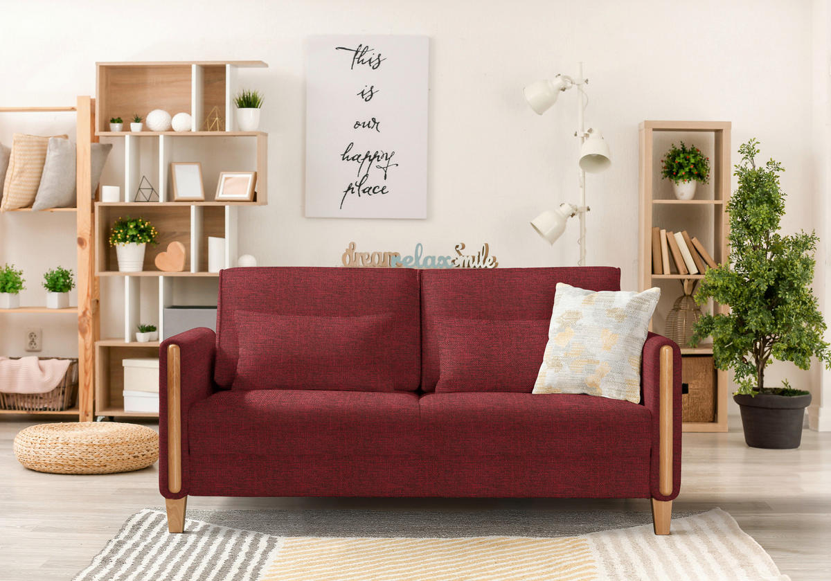 SCHLAFSOFA Webstoff Rot, Buchefarben Fussart wählbar, Stoffauswahl, Rücken echt, Armteil links, Armteil rechts  - Buchefarben/Rot, Design, Holz/Textil (174/88/104cm) - Niels Andersson
