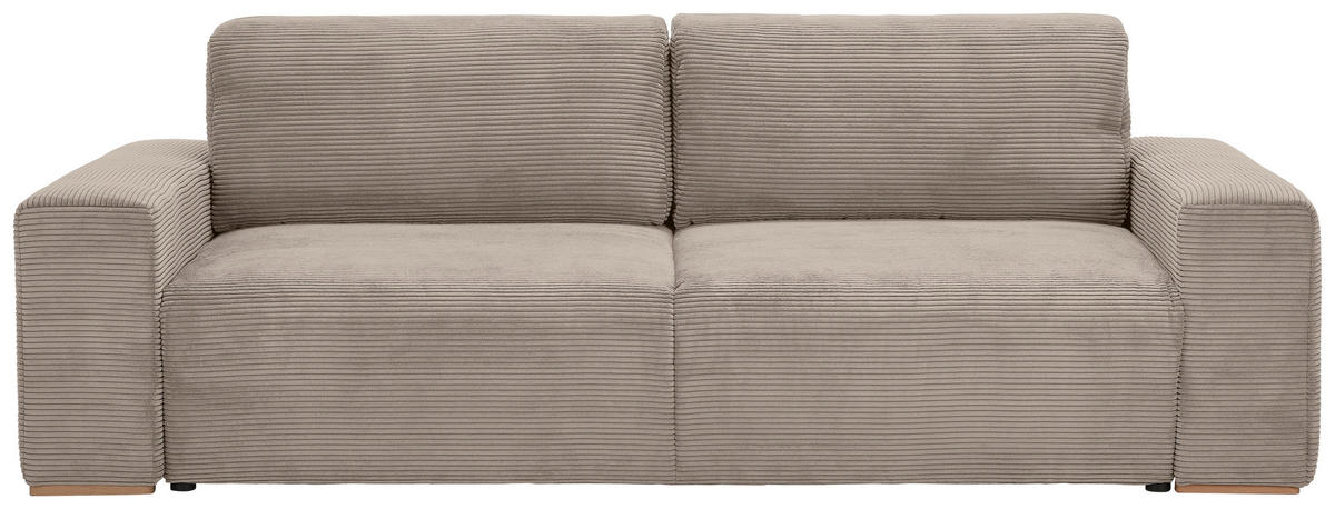 SCHLAFSOFA in Cord Taupe  - Taupe/Buchefarben, Konventionell, Holz/Kunststoff (255/86/123cm) - Livetastic