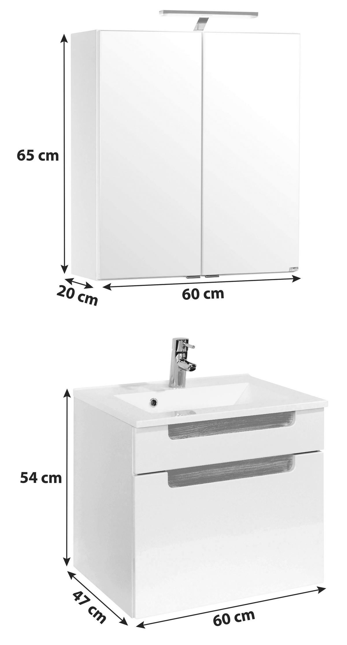 BADEZIMMER  in 60 cm  - Weiß/Silbereichenfarben, MODERN, Holzwerkstoff/Stein (60cm) - Held