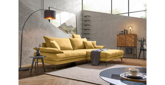 ECKSOFA in Flachgewebe Gelb 292/176 cm - Gelb/Schwarz, MODERN, Textil/Metall (292/176cm) - Carryhome
