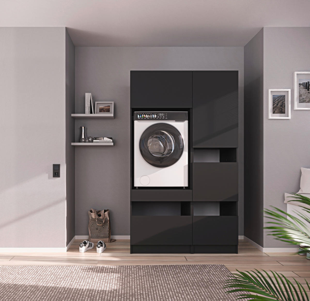 MEHRZWECKSCHRANK 50/200/68 cm  in Anthrazit  - Anthrazit/Schwarz, Design, Holzwerkstoff/Metall (50/200/68cm) - Milino