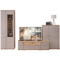 WOHNWAND  in Grau, Buchefarben, Alteiche  315/215/53 cm  - Alteiche/Buchefarben, KONVENTIONELL, Glas/Holzwerkstoff (315/215/53cm) - Venda