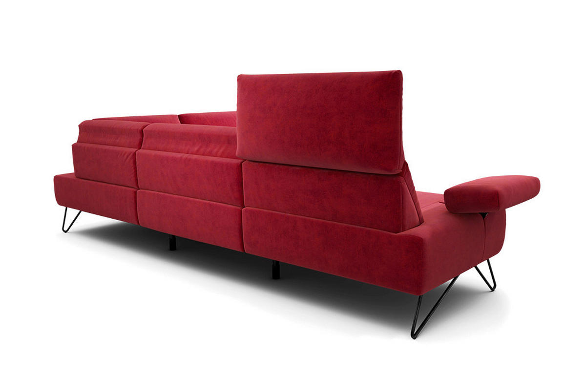 ECKSOFA Cosy Rot Samt  - Rot/Schwarz, Design, Textil/Metall (288-303/213cm) - SENSOO