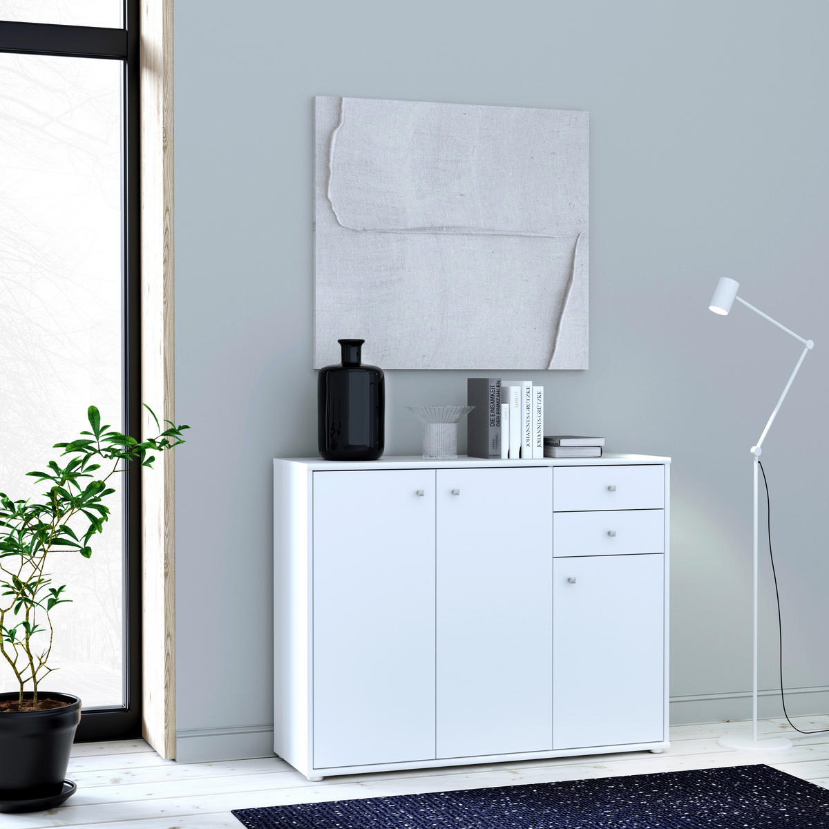 KOMMODE 108,8/85,5/34,8 cm  in Weiss  - Weiss/Alufarben, Design, Holzwerkstoff (108,8/85,5/34,8cm)