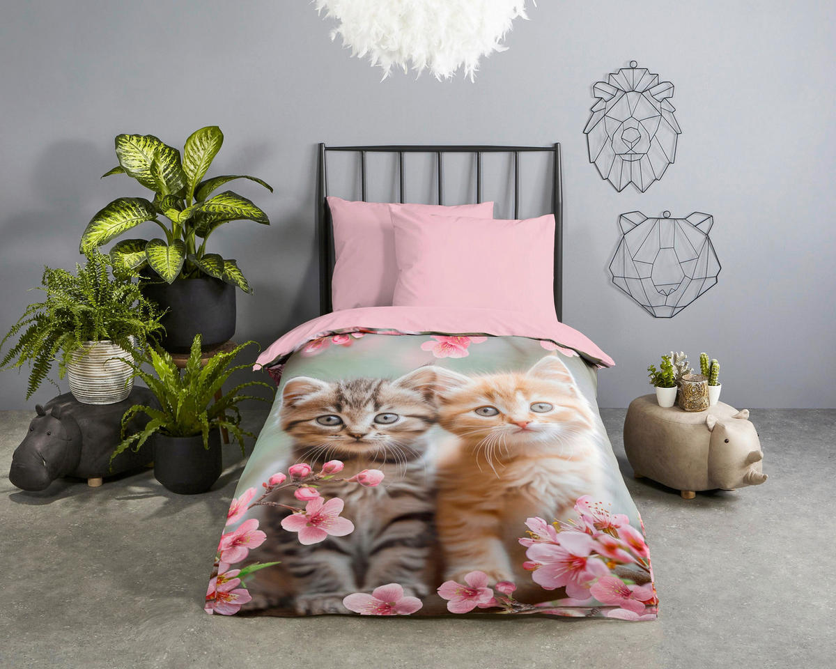 WENDEBETTWÄSCHE 2-teilig Good Morning Renforcé 140/200 cm  - Multicolor/Rosa, Basics, Textil (140/200cm)