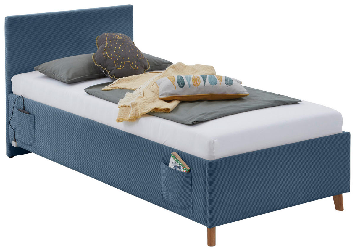 POLSTERBETT 90/200 cm  in Blau  - Blau/Eichefarben, Konventionell, Holz/Textil (90/200cm) - Stylife