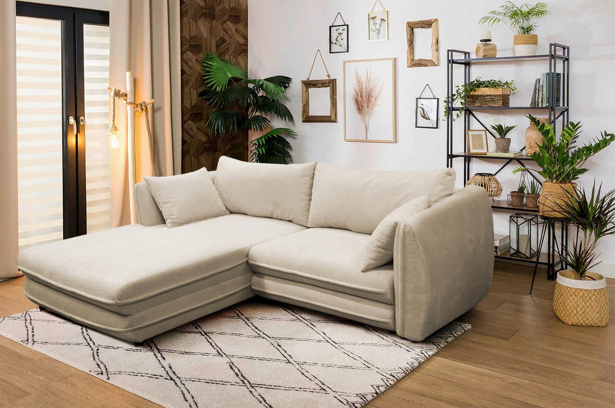 ECKSOFA Beige Struktur  - Beige/Schwarz, Design, Kunststoff/Textil (201/240cm) - MID.YOU