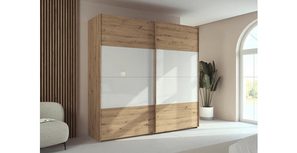 SCHWEBETÜRENSCHRANK 226/223/68 cm 2-türig Weiß, Eiche Artisan  - Eichefarben/Weiß, Design, Glas/Holzwerkstoff (226/223/68cm) - Xora