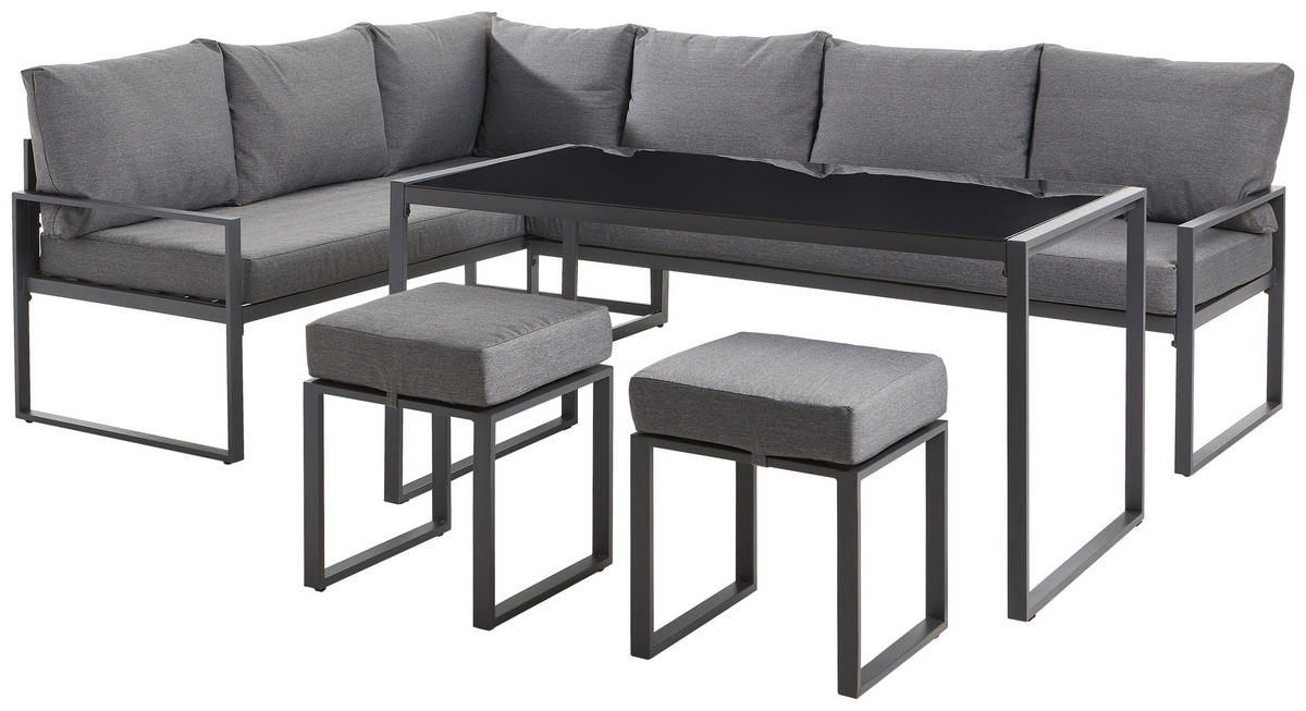 LOUNGE ÉTKEZŐGARNITÚRA 16 részes  172/245 cm   - fekete/antracit, Modern, Üveg/textil (172/245cm) - Ambia Garden