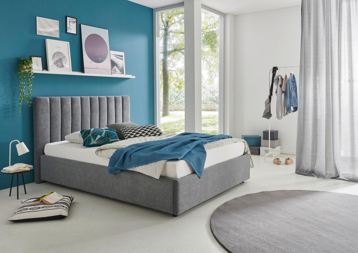 POLSTERBETT 140/200 cm  in Anthrazit  - Anthrazit/Schwarz, Design, Holz/Textil (140/200cm) - Boxxx