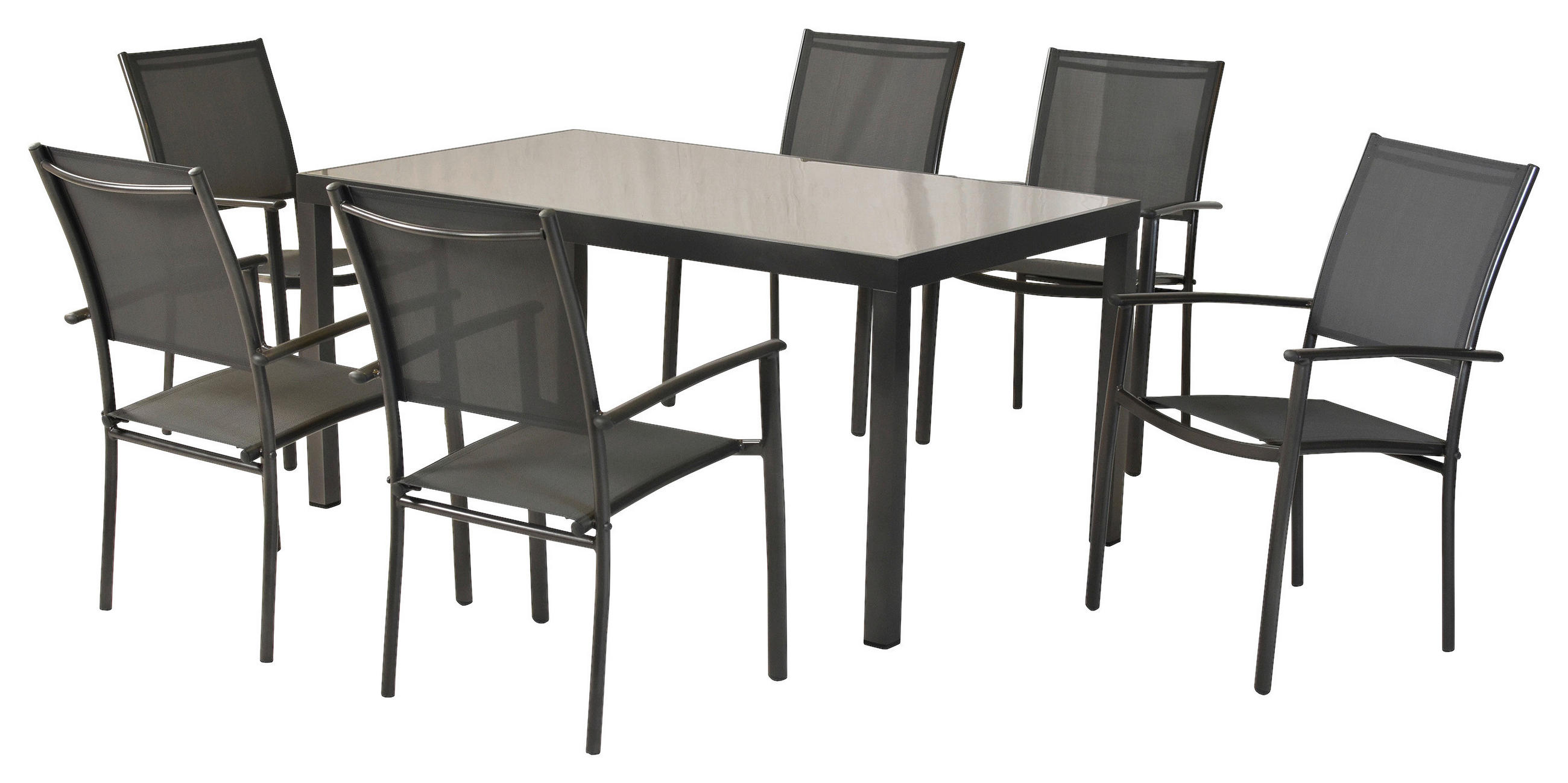 GARTENSET 7-teilig Aluminium 7-teilig  - Graphitfarben/Grau, MODERN, Textil/Metall - Gardenson