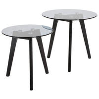 BEISTELLTISCHSET in Holz, Glas 50/50/45 cm  - Schwarz, Design, Glas/Holz (50/50/45cm) - Carryhome