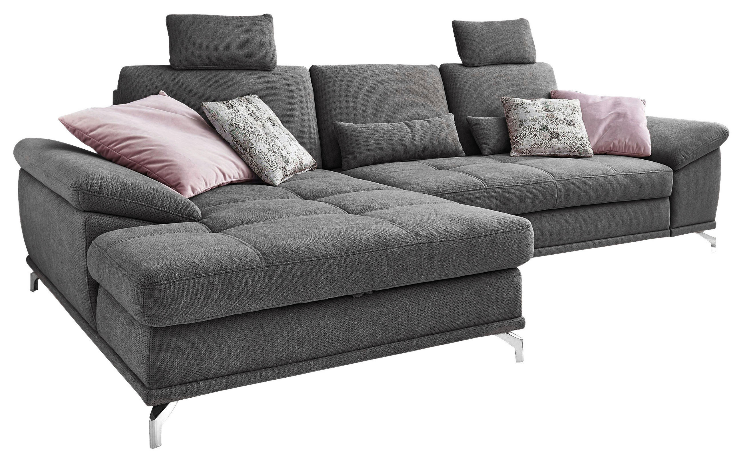 ECKSOFA in Flachgewebe Grau  - Silberfarben/Grau, Konventionell, Textil/Metall (176/301cm) - Sit & More