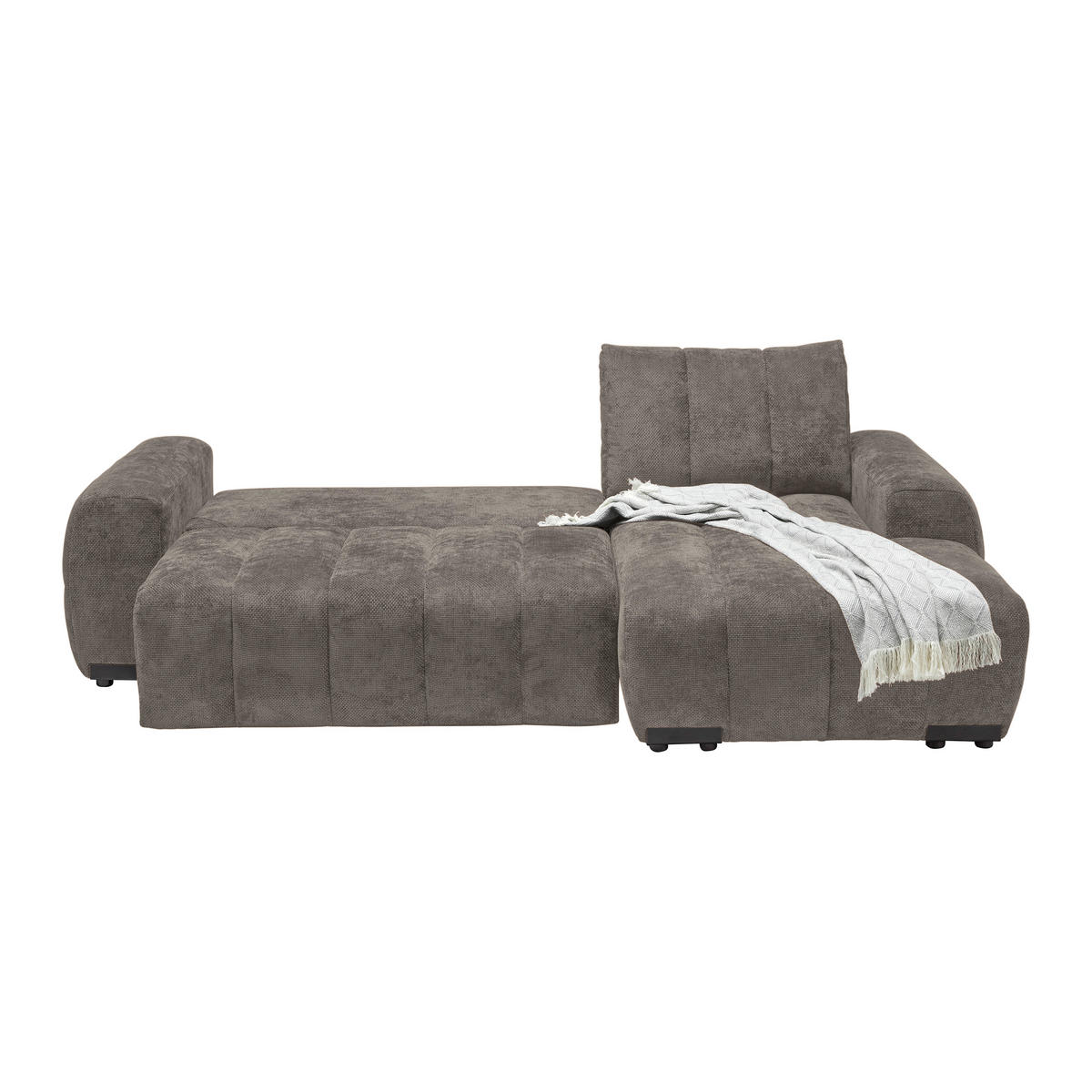 ECKSOFA Flachgewebe Graubraun  - Schwarz Hochglanz/Graubraun, Modern, Textil/Metall (273/93/166cm) - MID.YOU