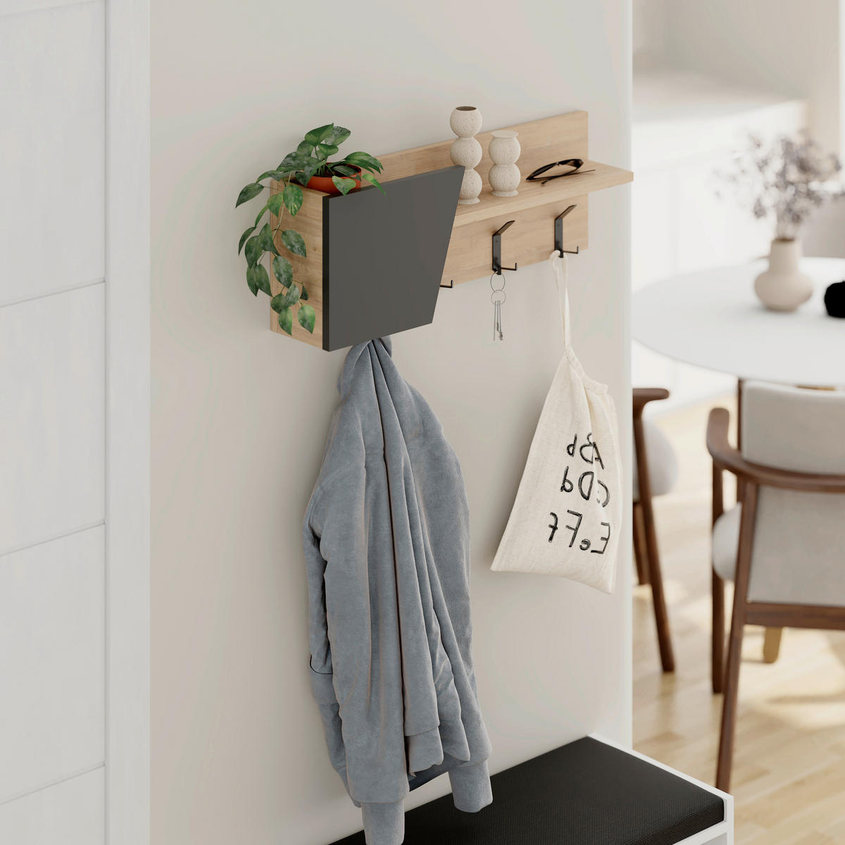 WANDGARDEROBE - Eichefarben/Anthrazit, Design, Holzwerkstoff/Metall (74/26/15.7cm) - Livetastic