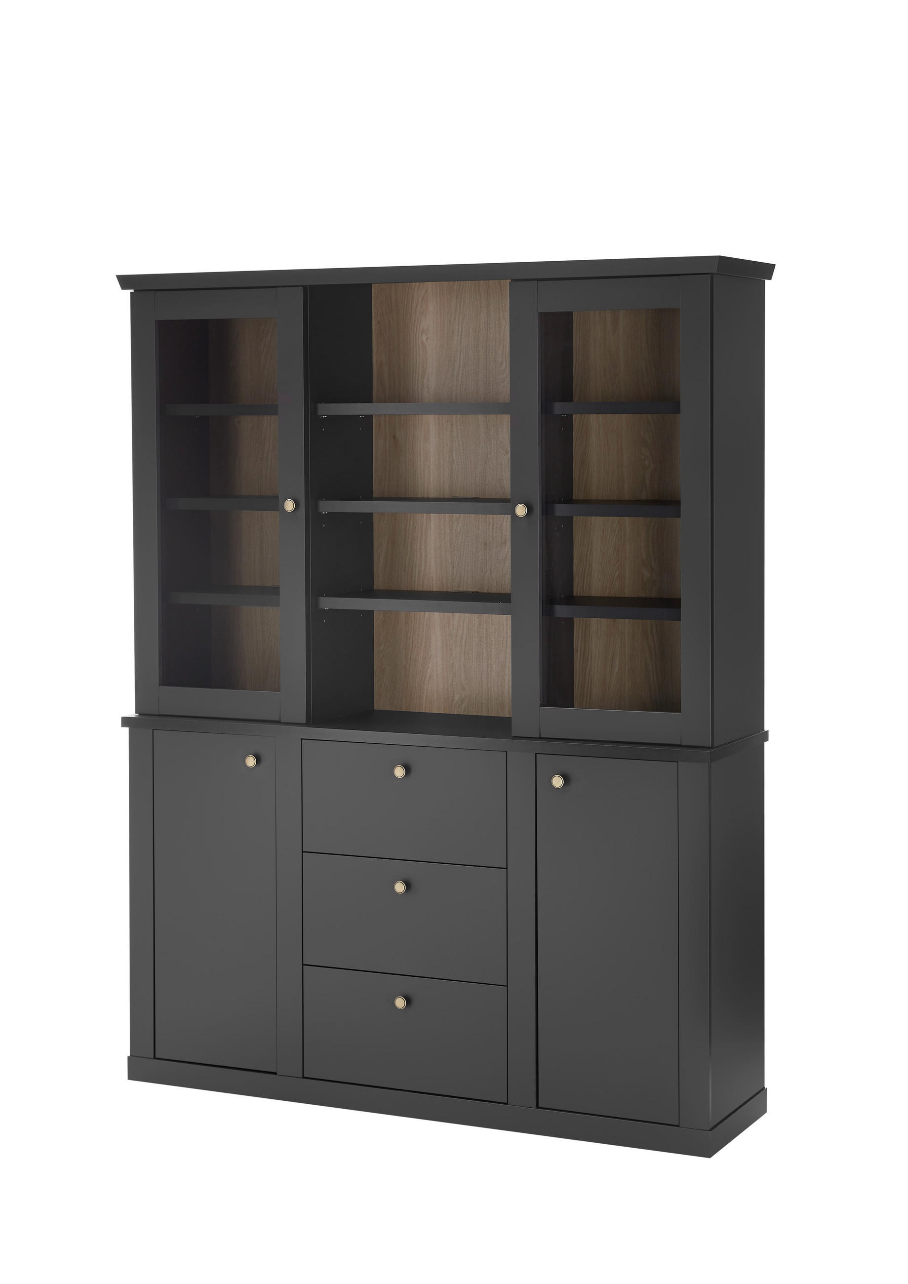 BUFFET 158/201/42 cm  in Schwarz, Eichefarben  - Eichefarben/Messingfarben, Design, Holzwerkstoff/Metall (158/201/42cm) - MID.YOU