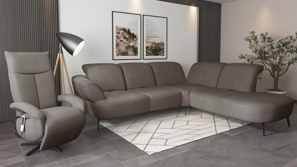 ECKSOFA DANCE E Schlammfarben Flachgewebe  - Schlammfarben/Schwarz, MODERN, Textil/Metall (302/270cm) - Sit & More