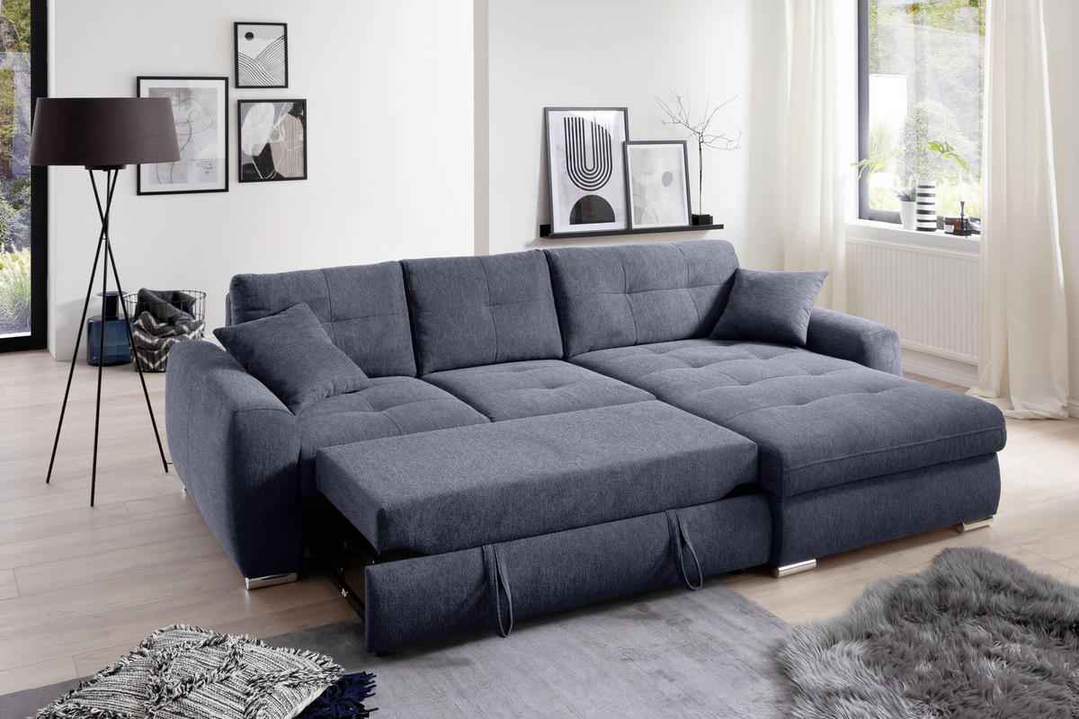 ECKSOFA in Mikrofaser Blau  - Chromfarben/Blau, Modern, Kunststoff/Textil (276/193cm) - Hom`in