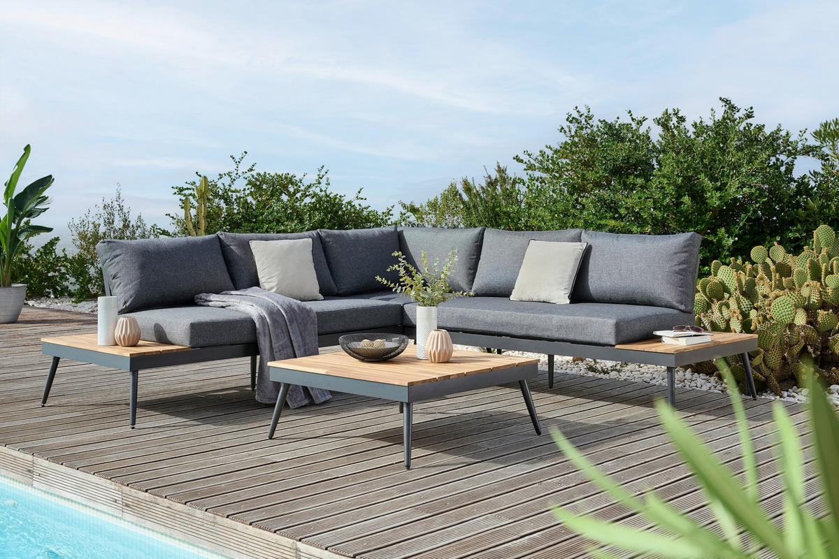 LOUNGEGARNITUR 247/247 cm Akazie Hartholz Aluminium  - Alufarben/Grau, MODERN, Holz/Textil (247/247cm) - Ambia Garden