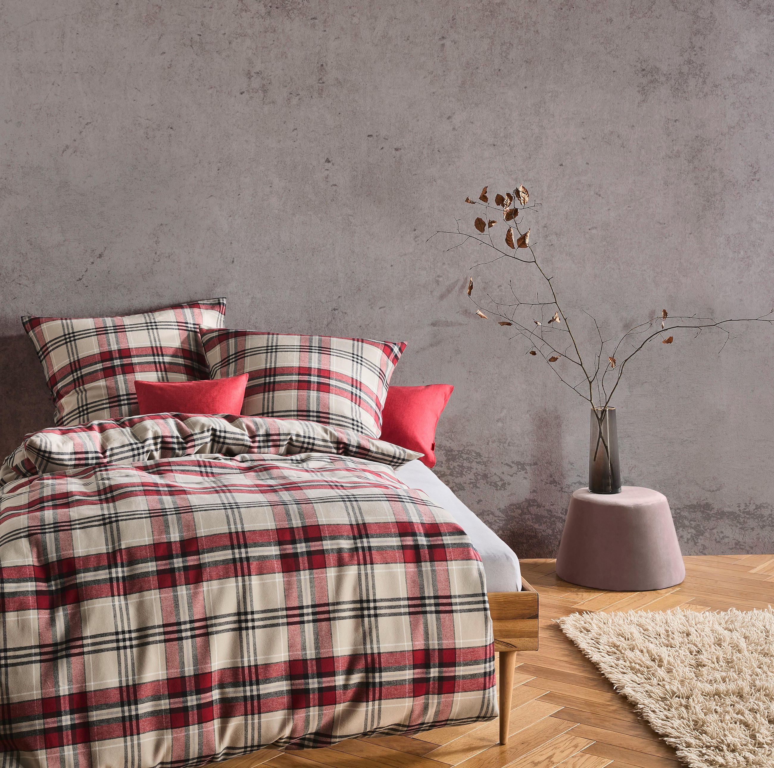 POSTEĽNÁ BIELIZEŇ, flanel, hnedá, bordová, tmavočervená, béžová, 140/200 cm - hnedá/tmavočervená, Basics, textil (140/200cm) - Fleuresse