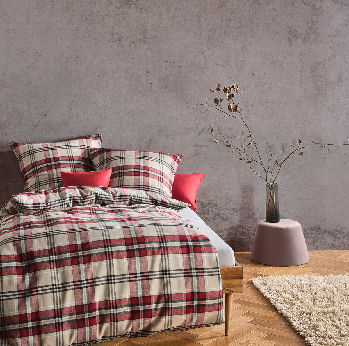 POVLEČENÍ, flanel, hnědá, bordeaux, tmavě červená, béžová, 140/200 cm - bordeaux/tmavě červená, Basics, textil (140/200cm) - Fleuresse