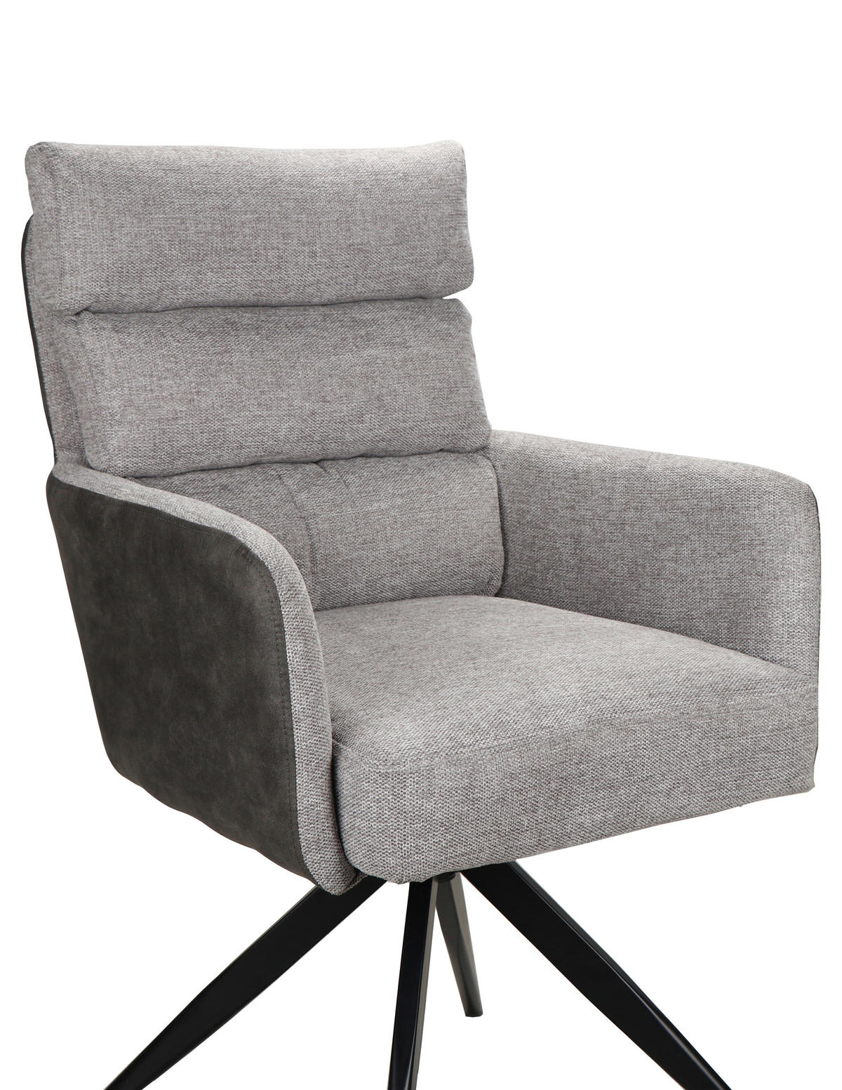 ARMLEHNSTUHL , Sitzfläche 360° drehbar , Leinenoptik  - Anthrazit/Hellgrau, Design, Textil/Metall (60/93/68cm) - Novel