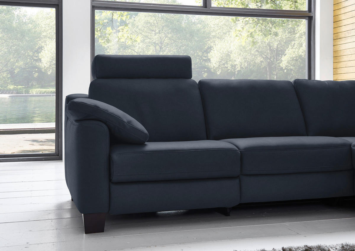 ECKSOFA in Echtleder Dunkelblau  259/235 cm  - Eichefarben/Dunkelblau, Design, Leder/Holz (259/235cm) - Valdera