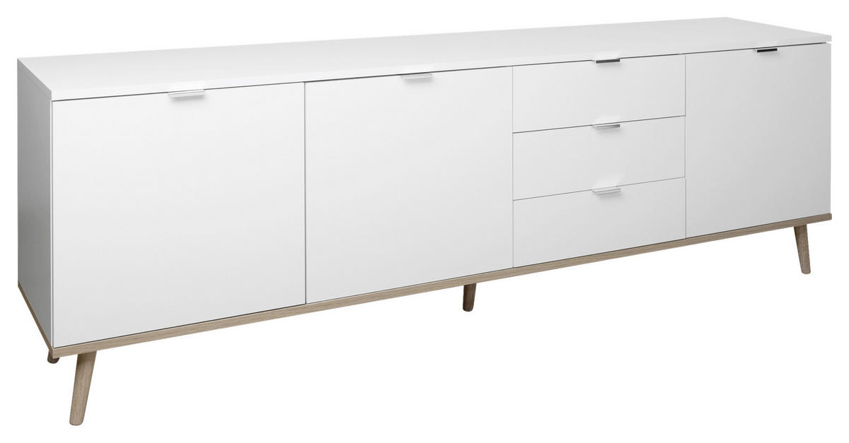 ŠIROKÁ KOMODA, biela, dub sonoma, 200/68/40 cm - biela/strieborná, Konventionell, kov/drevo (200/68/40cm) - MID.YOU