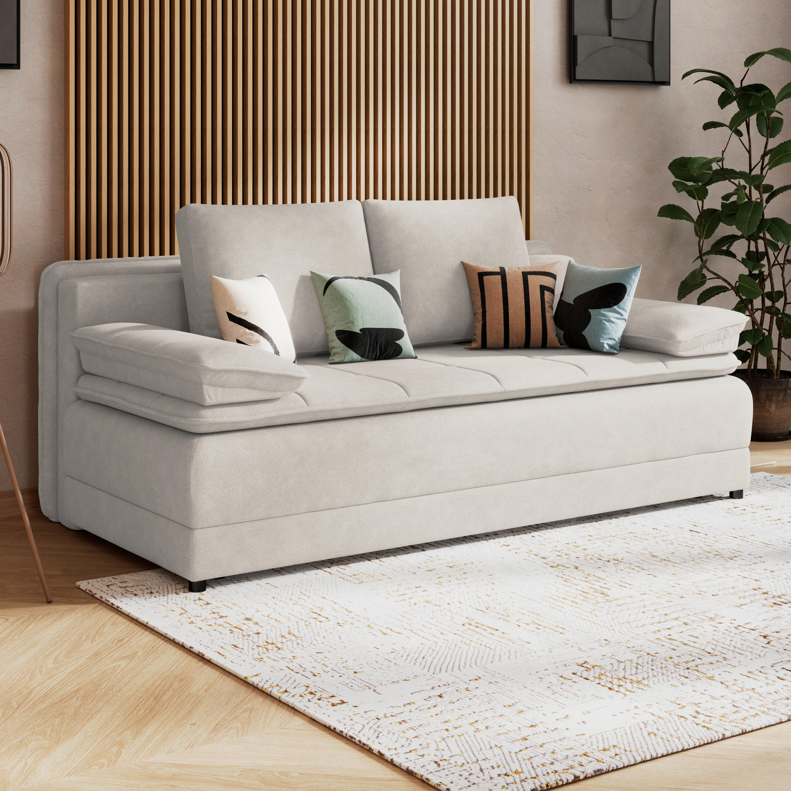 SCHLAFSOFA  mit Liegefunktion Webstoff Weiß  - Schwarz/Weiß, MODERN, Kunststoff/Textil (202/73-92/105cm) - MID.YOU