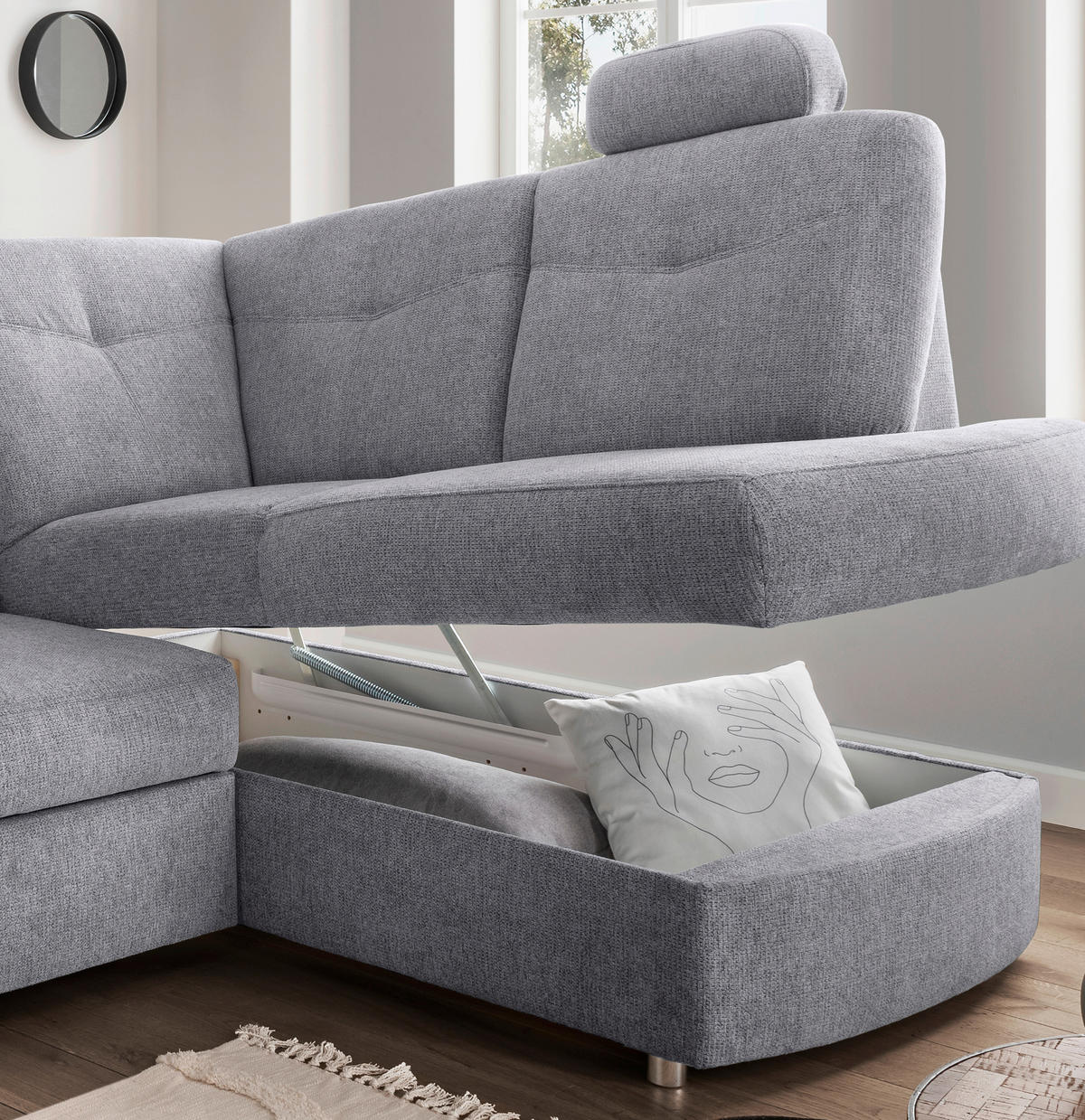 ECKSCHLAFSOFA in Chenille Silberfarben  - Chromfarben/Silberfarben, Modern, Kunststoff/Textil (264/180cm) - Livetastic