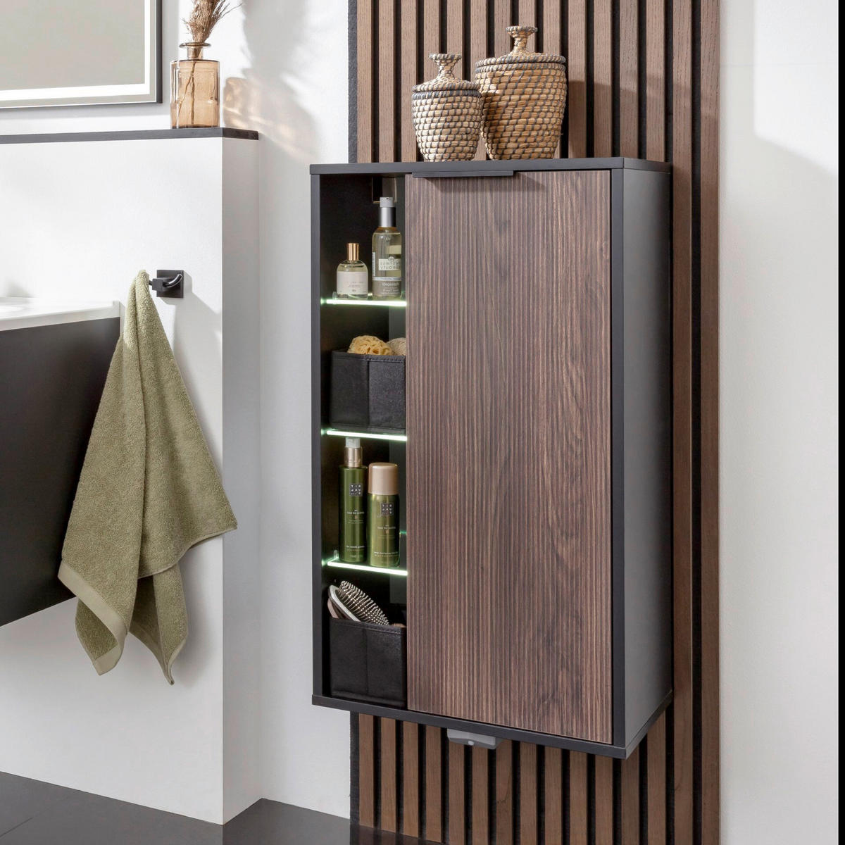 MIDISCHRANK 47/84,2/32 cm  - Eiche dunkel/Schwarz, Basics, Glas/Holzwerkstoff (47/84,2/32cm) - MID.YOU