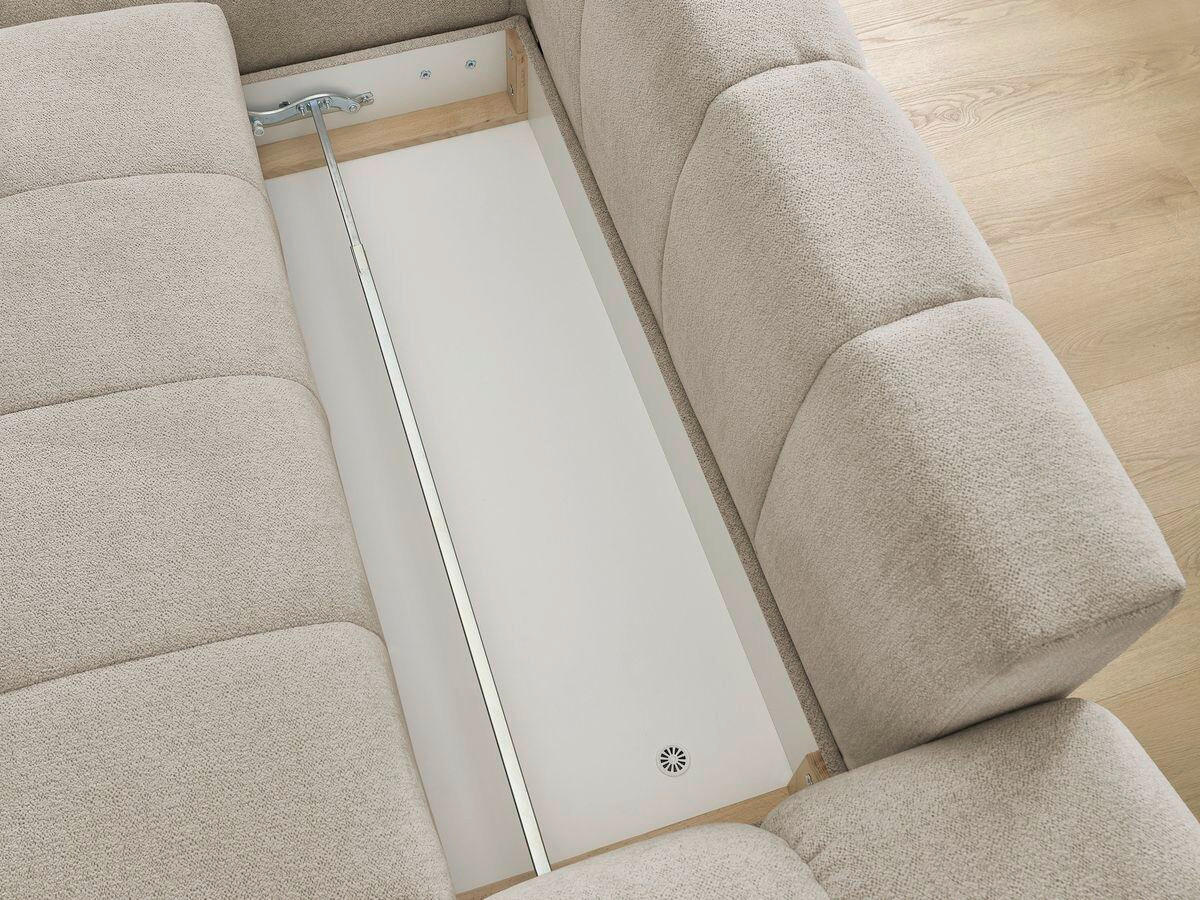 ECKSCHLAFSOFA EVEREST  mit Rücken echt, Armteil links, Armteil rechts Flachgewebe Taupe  - Taupe/Schwarz, MODERN, Kunststoff/Textil (180/318cm) - Livetastic