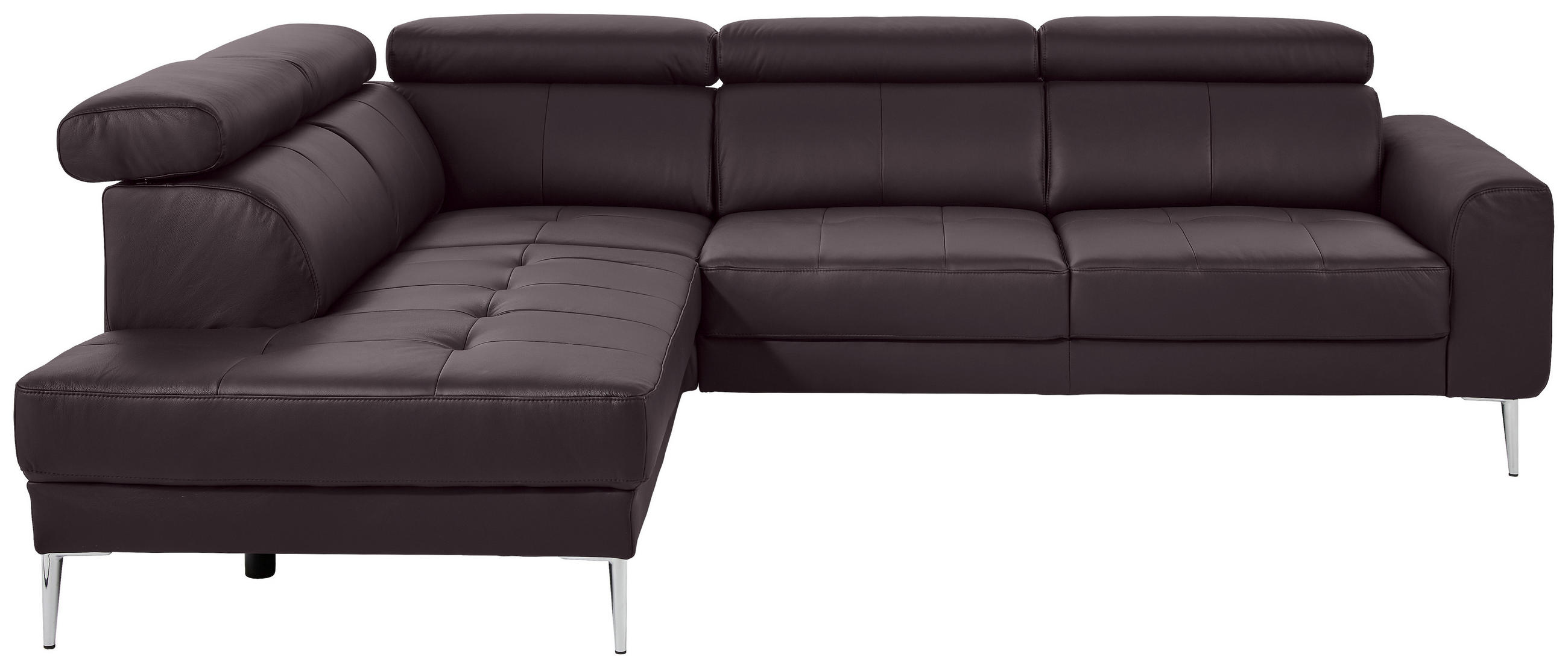 ECKSOFA Braun Echtleder  - Chromfarben/Braun, Design, Leder/Metall (213/262cm) - Hom`in