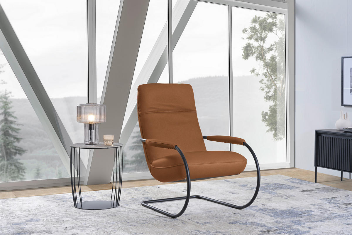 SESSEL in Echtleder Cognac  - Cognac/Schwarz, Design, Leder/Metall (80/104/99cm) - Koinor