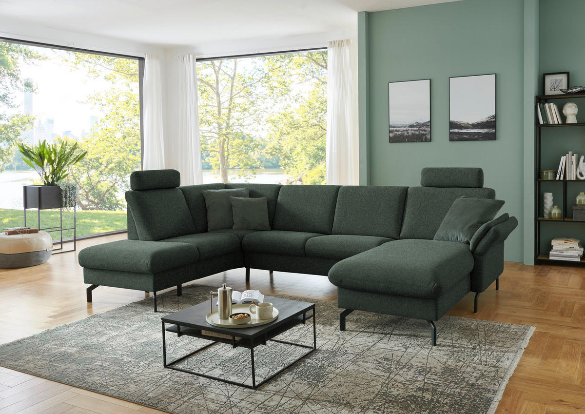WOHNLANDSCHAFT Flachgewebe Dunkelgrün  - Dunkelgrün/Schwarz, Konventionell, Textil/Metall (190/307/170cm) - Beldomo Comfort