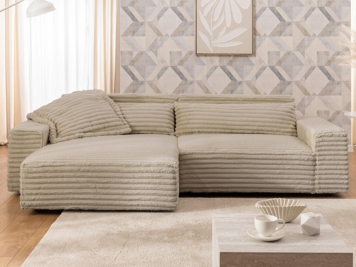 ECKSOFA Curduroy in Cord Hellbraun Rückenkissen  251/142 cm  - Hellbraun/Schwarz, Design, Kunststoff/Textil (251/142cm) - P & B