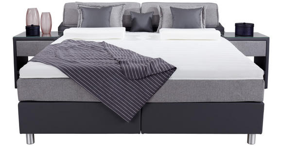 Boxspringbett mit Topper & Matratze H2 180x200cm Hampton - Anthrazit/Alufarben, KONVENTIONELL, Textil (180/200cm) - Luca Bessoni