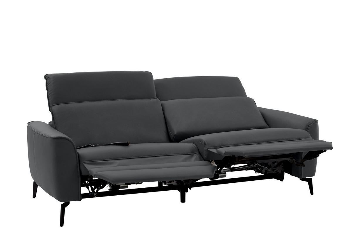 3-SITZER-SOFA in Echtleder Schieferfarben  - Schieferfarben/Schwarz, Natur, Leder/Metall (222/81/110cm) - Valdera
