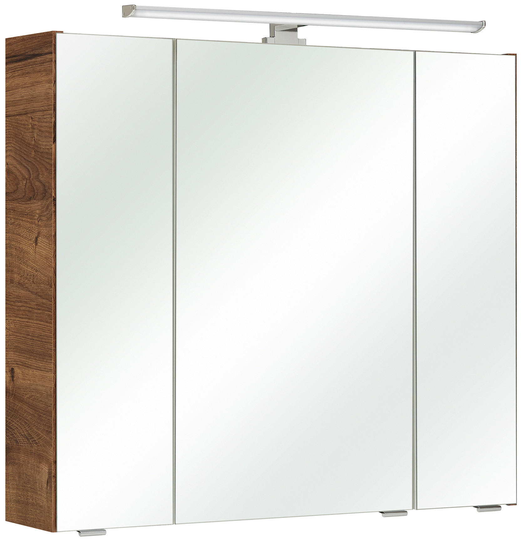 TÜKRÖS SZEKRÉNY 80/70/16 cm  - krómszínű/tölgyfa színű, Basics, faalapú anyag/üveg (80/70/16cm) - Xora