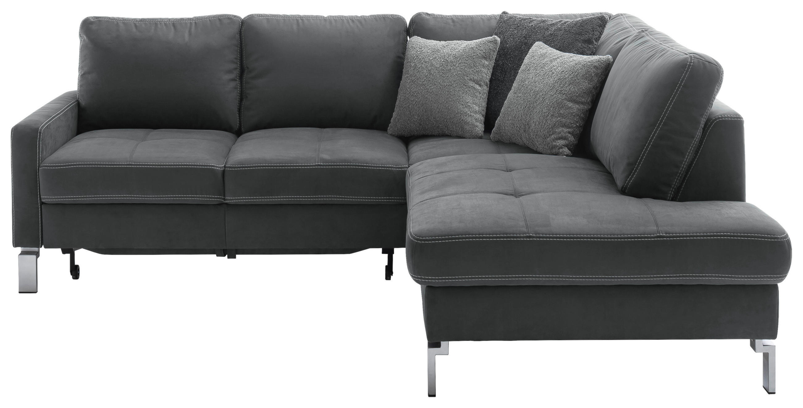 ECKSOFA in Mikrofaser Dunkelgrau  - Chromfarben/Dunkelgrau, Design, Textil/Metall (229/200cm) - Pure Home Lifestyle