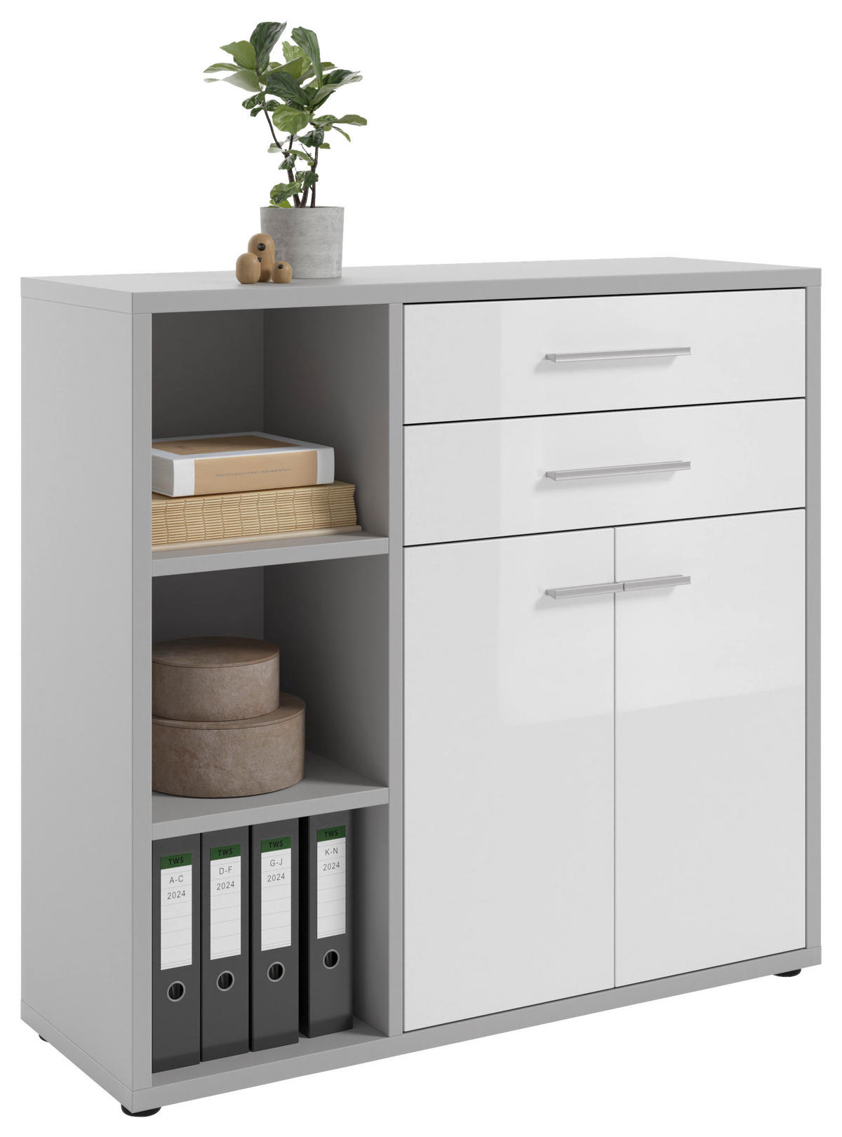 KOMMODE Texas  in 116,5/110/40 cm  - Hellgrau/Alufarben, MODERN, Glas/Holzwerkstoff (116,5/110/40cm)