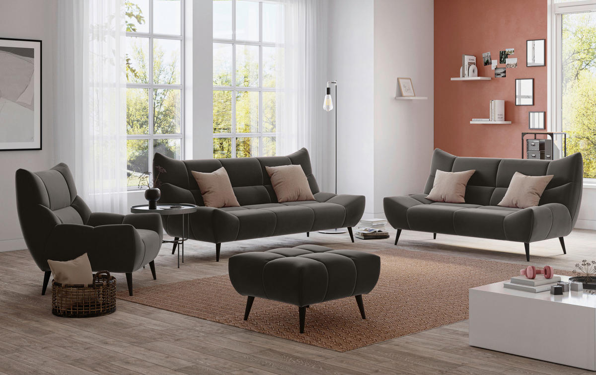 2-SITZER-SOFA Mikrofaser Dunkelgrau  - Dunkelgrau/Schwarz, Design, Textil/Metall (190/106/99cm) - Xora