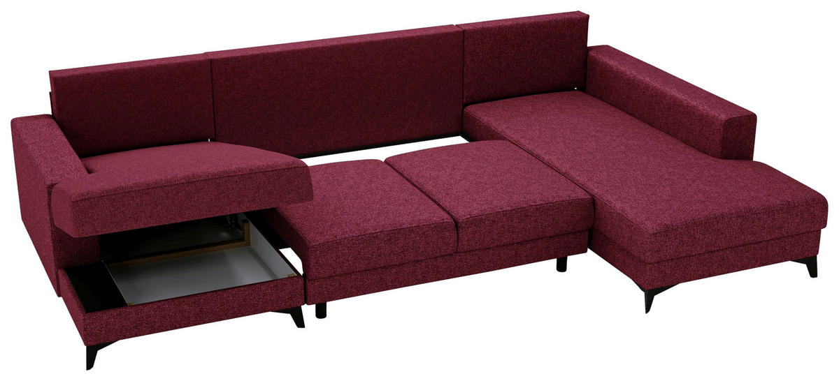 WOHNLANDSCHAFT in Flachgewebe Rot  - Rot/Schwarz, Design, Textil/Metall (156/339/190cm) - Livetastic