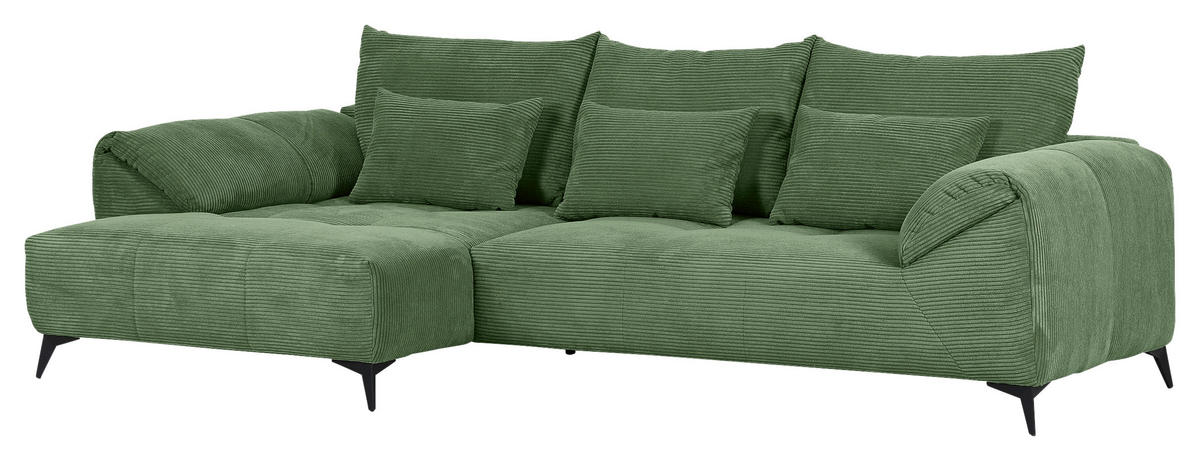 ECKSOFA in Cord Olivgrün  - Schwarz/Olivgrün, Konventionell, Textil/Metall (176/311cm) - Carryhome