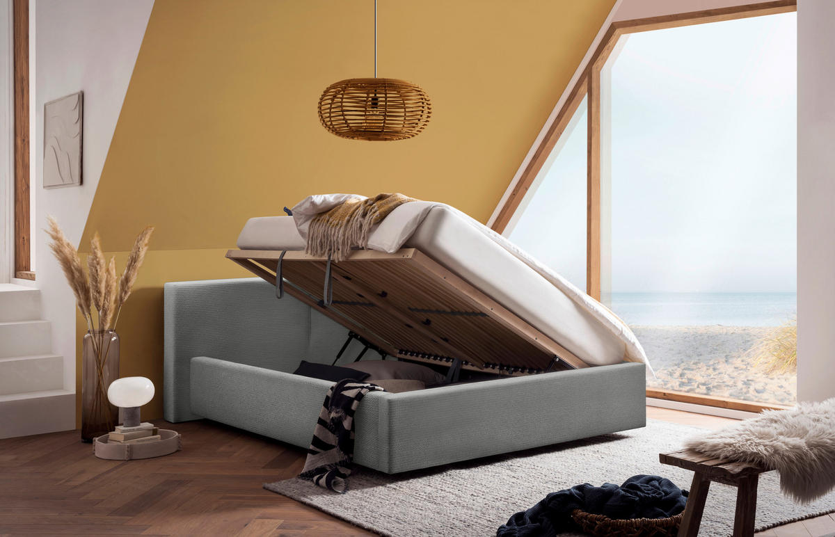 POLSTERBETT Lattenrost, Bettkasten 140/200 cm  in Grau  - Grau, Basics, Holz/Textil (140/200cm) - Boxxx