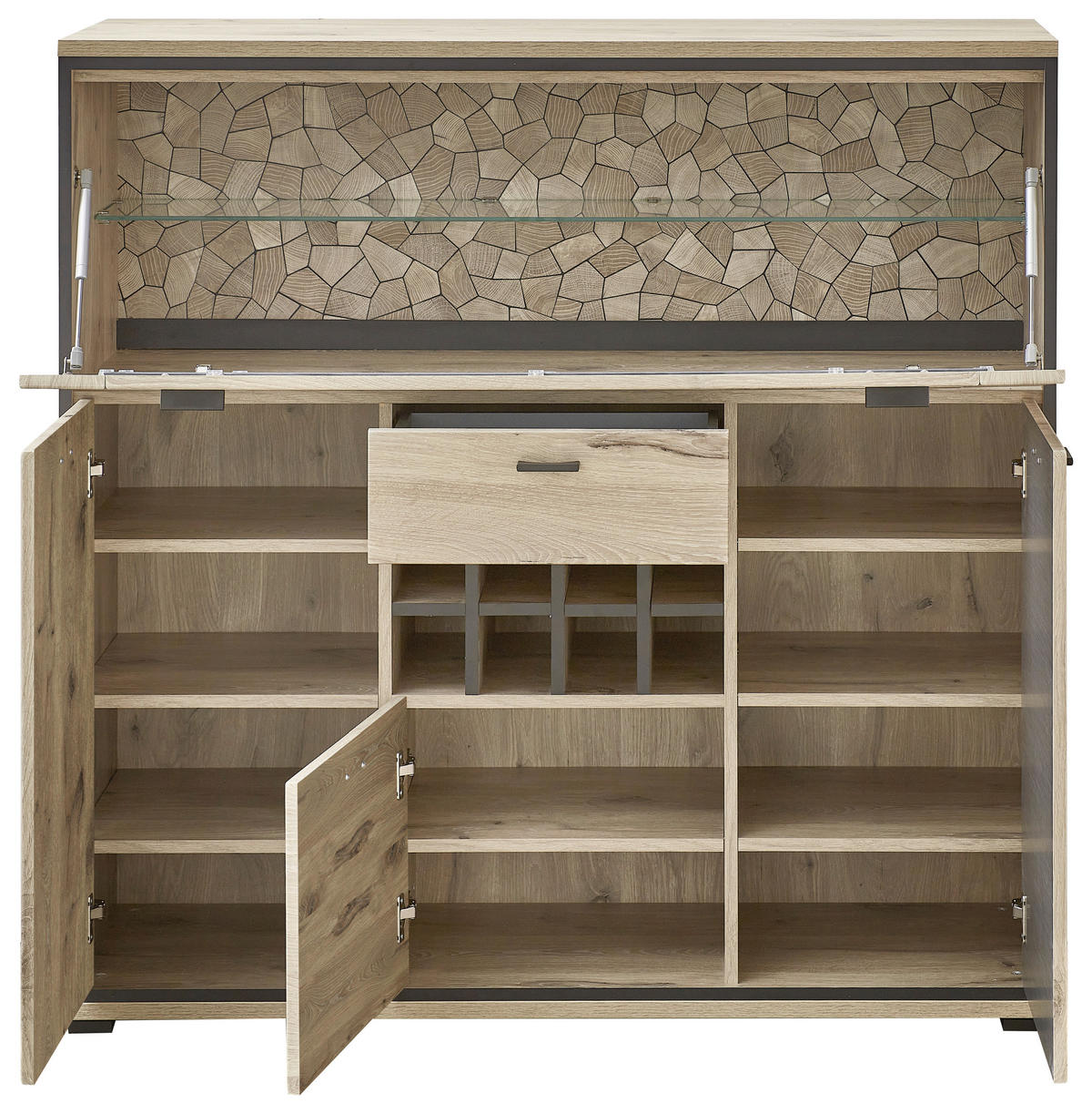 HIGHBOARD  in 125/125/40 cm  - Eichefarben/Schwarz, Konventionell, Glas/Holzwerkstoff (125/125/40cm) - Livetastic