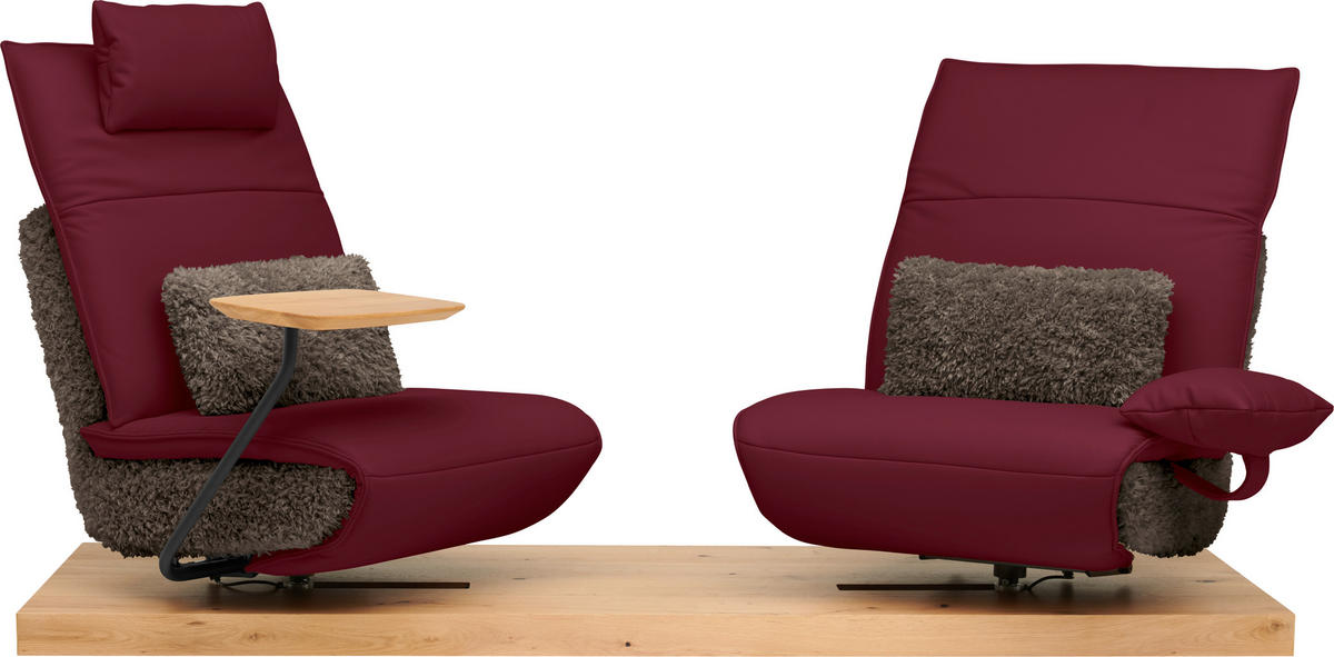 2-SITZER-SOFA  in Hochflor Echtleder Rot, Dunkelbraun  - Dunkelbraun/Rot, Design, Leder/Holz (240/65/104cm) - Koinor